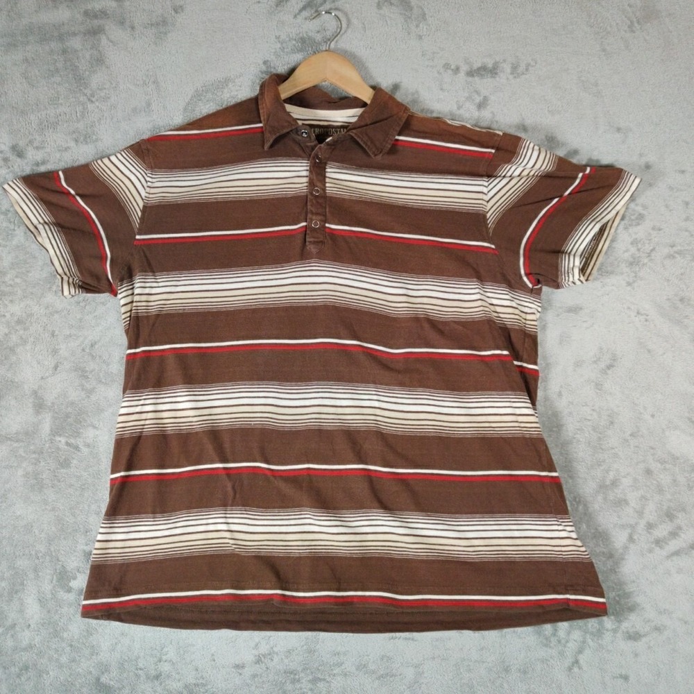 Aeropostale Shirt Mens XL‎ Brown Striped Snap Button Polo Y2K Casual Normcore